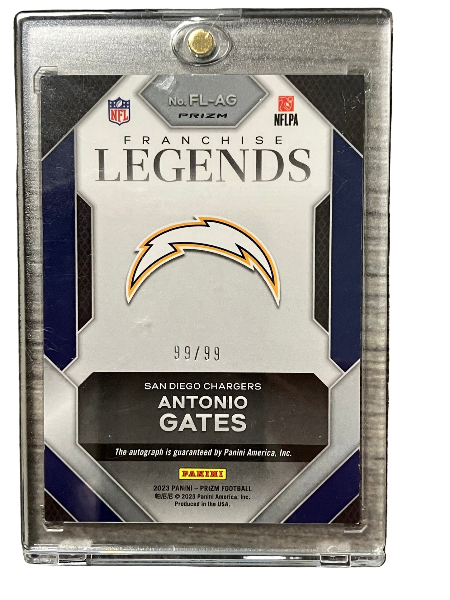 2023 PANINI PRIZM FOOTBALL Antonio Gates Franchise Legends Auto Blue Cracked Ice #99