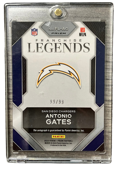 2023 PANINI PRIZM FOOTBALL Antonio Gates Franchise Legends Auto Blue Cracked Ice #99