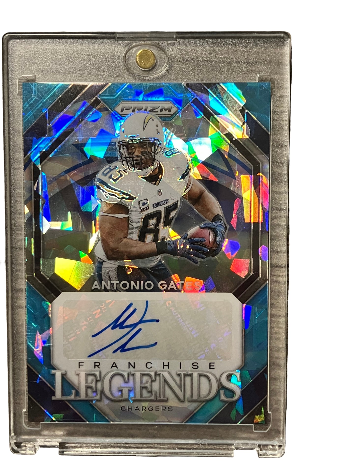 2023 PANINI PRIZM FOOTBALL Antonio Gates Franchise Legends Auto Blue Cracked Ice #99