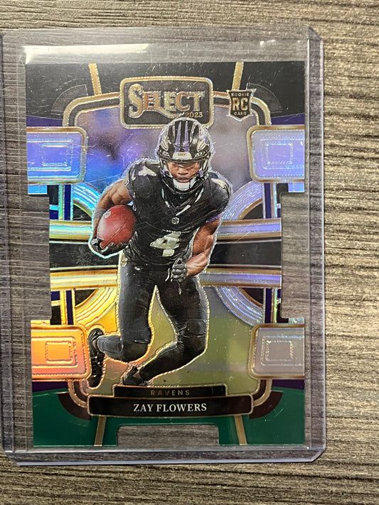 2023 Select football Black and Green Die Cut Zay Flowers RC